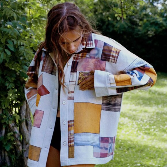 UO Women’s Kimichi Blue Patchwork Utility Jacket - Picture 1 of 8